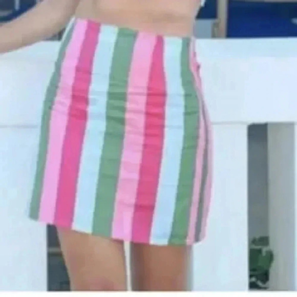 Zara Pink Green White Striped Linen Cotton Blend Zipper Mini Skirt Size XS - Picture 8 of 8